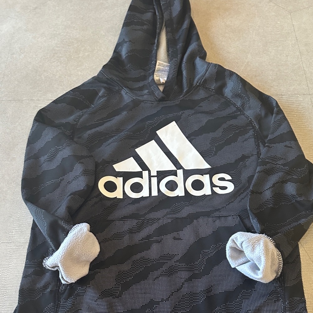 Adidas Kids Hoodie with Black and Gray Camo Design
